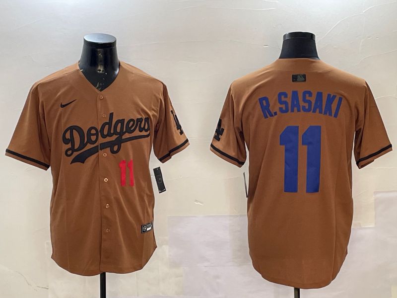 Men Los Angeles Dodgers #11 R.Sasaki Brown Fashion Game 2025 Nike MLB Jersey style 2